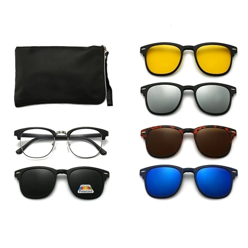 

PC Polarized sunglasses Mirrored Night Vision Glasses 5 in 1 Magnetic Clip on Sunglasses for Men Clip en Gafas de Sol, Custom color