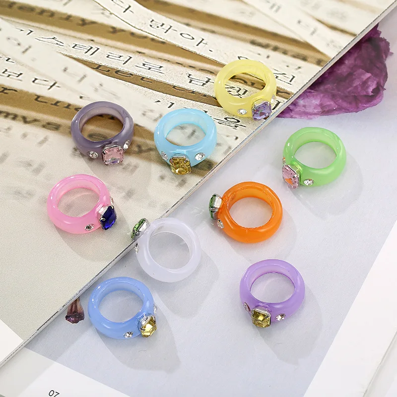 

OUYE Fashion design sense diamond candy color resin ring Girls creative diy ring accessories sweet temperament ring jewelry, Colorful