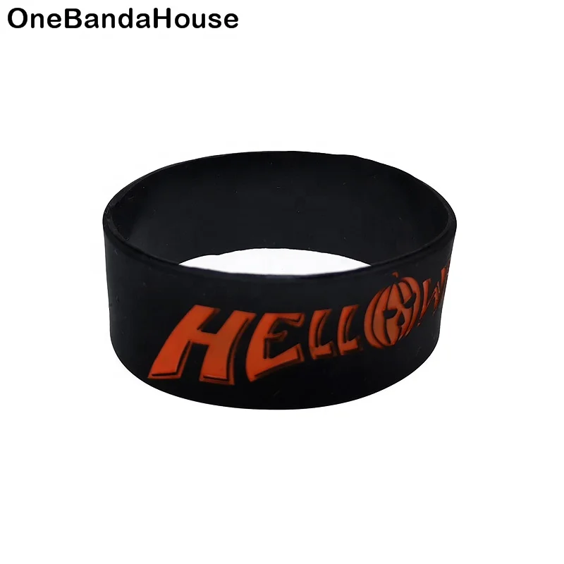 

25PCS 1 Inch Wide Music Gift Hello Ween Silicone Wristband 2 Colors, Black, orange