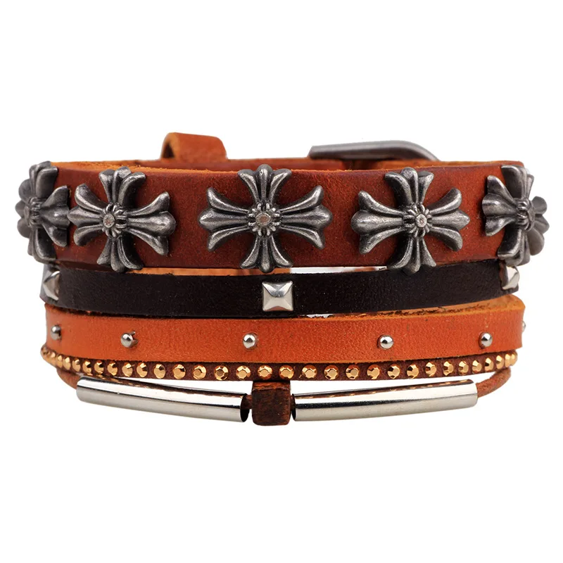 

2021 New Style Red Rope Braided Cross Alloy Orange Multi-Combination diy Bracelet Religious Jewelry