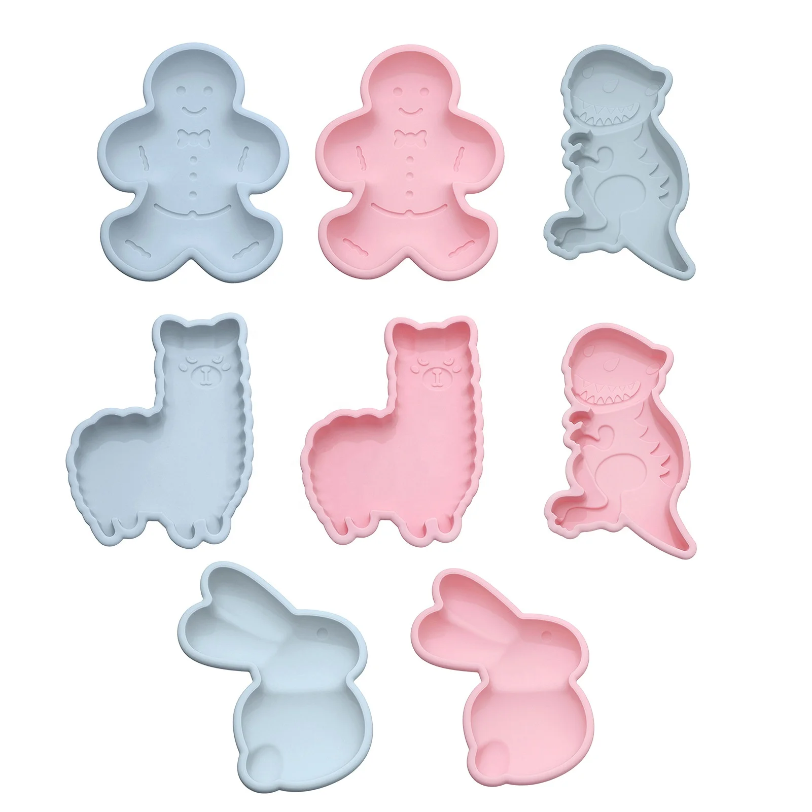 

Cartoon Silicone Cake Baking Mold DIY 3D Animal Large Rabbit Dinosaur Alpaca Gingerbread Man Chiffon Pan Muffin Mould, Pink blue