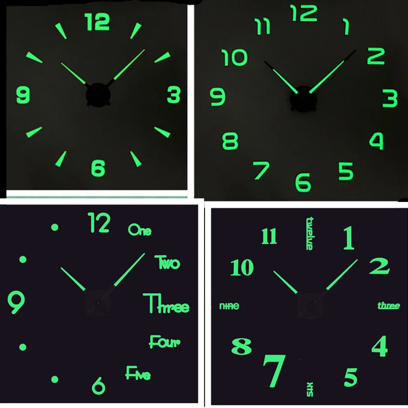 

2021 DIY Clocks Night Luminous Giant modern luxury digital 3D Wall Clock Acrylic Sticker Large Clock Light at Dark horloges, Silver, black, gold