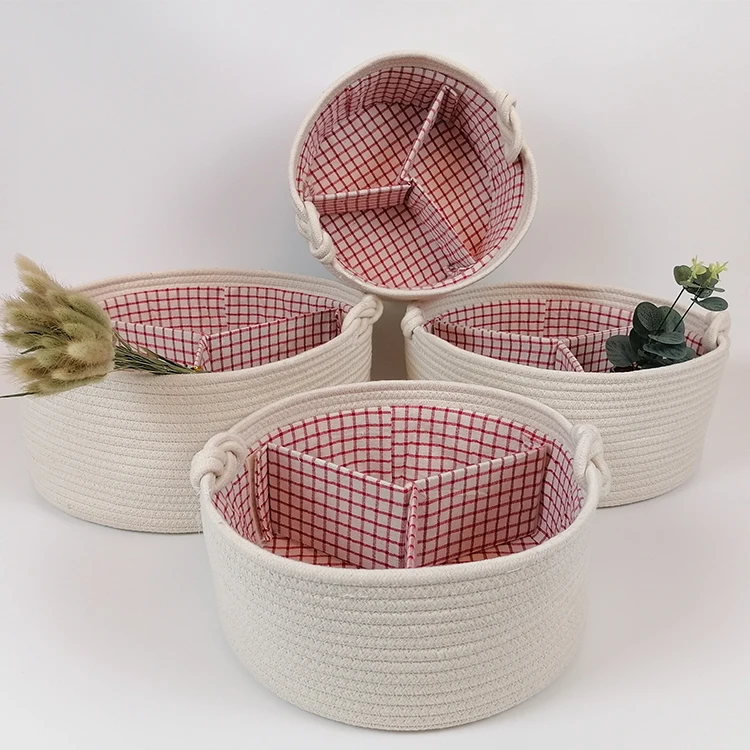 

Handmade Cotton Rope Storage Baskets Set Of 4 Cotton Rope Basket Kids Cotton Rope Basket With Cute Handles