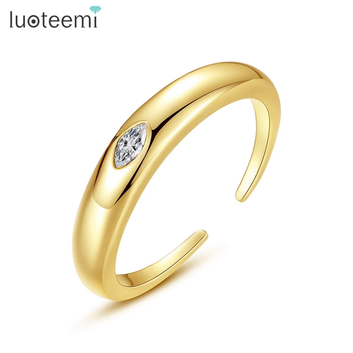 

LUOTEEMI Fashion Minimalist Ring Single Horse Eye Cutting Zirconia Stone Marquise Rings