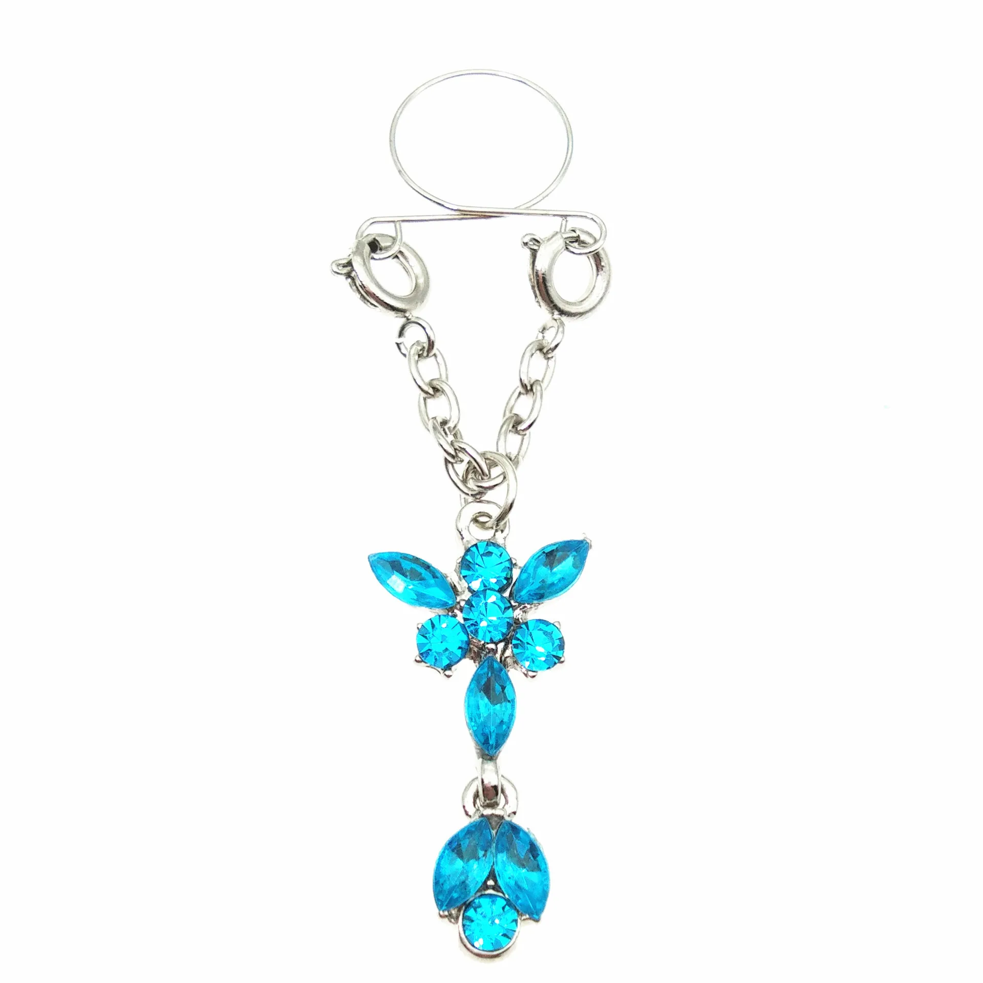 

Wholesale adjustable Non Piercing jewelry gemstones butterfly flower pendant stainless steel Nipple ring For Women