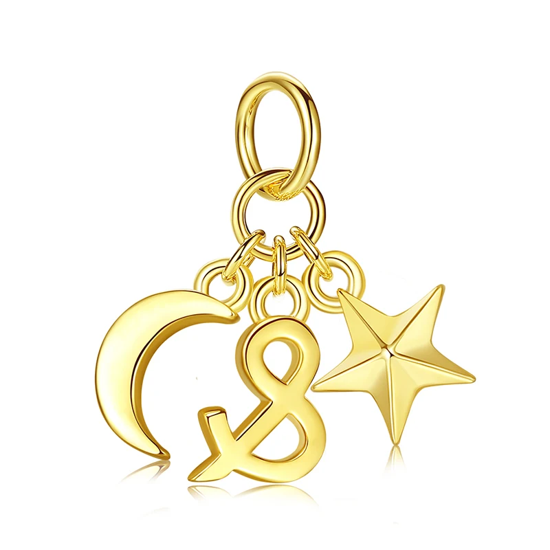 

2020 Fashion Style 925 Sterling Silver Gold Beads Moon & Star Beads Fit Original Charm Bracelet For Women DIY Jewelry Making
