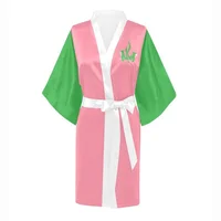 

Custom Haf Sleeve Sorority Pink Green AKA Sleepwear Pajamas Satin Robe Silk Bathrobe Women Clothes Alpha Ka Alpha Nightwear