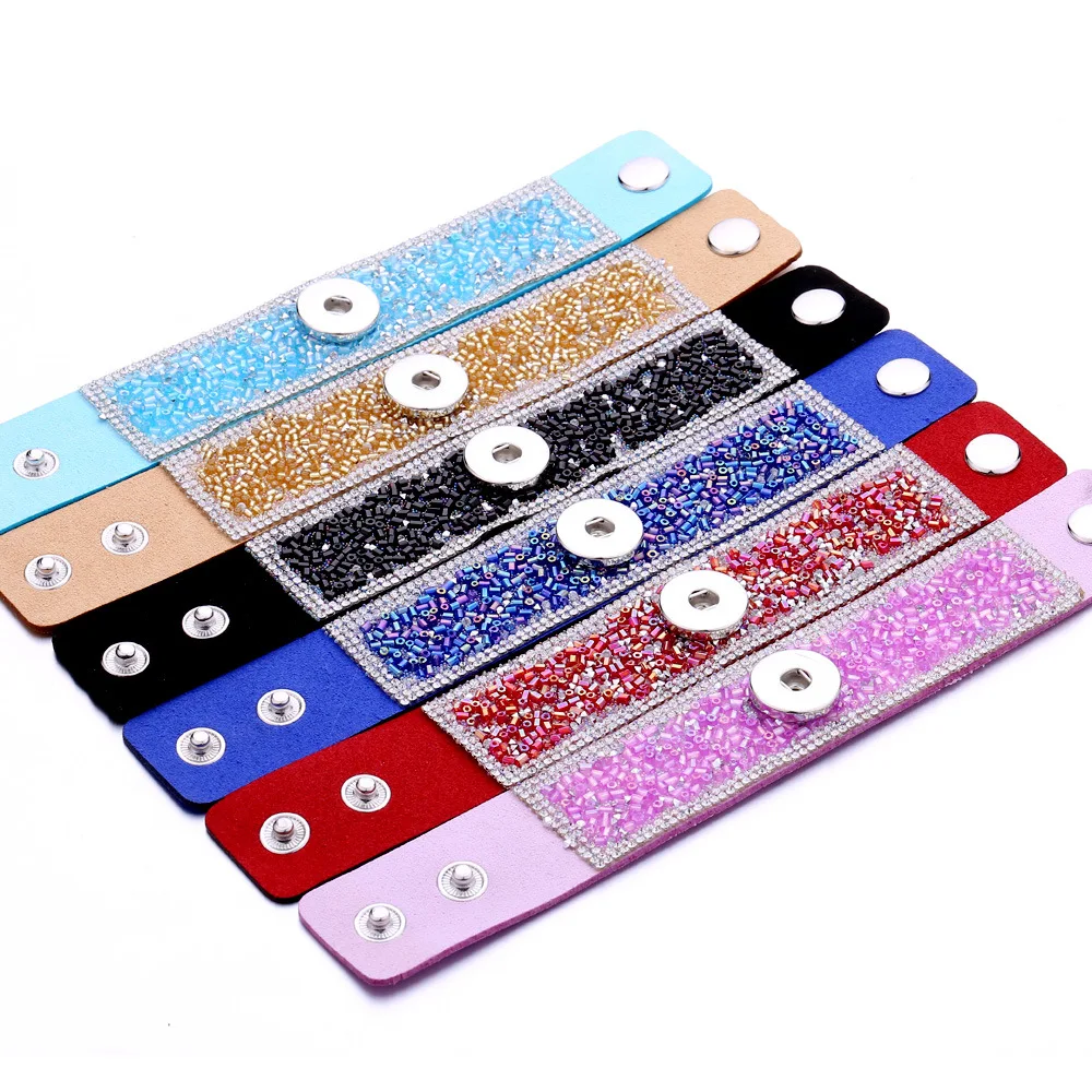 

Crystal Leather Snap Button Bracelet Handmade Wide Leather Bracelet Fit 18mm Snap Buttons Jewelry Friendship Bracelets