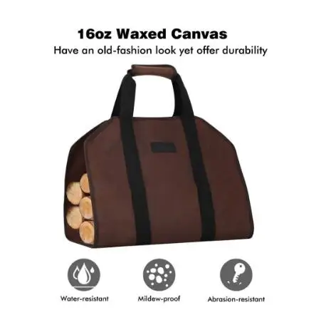 Heavy Duty Waxed 16oz Canvas Firewood carrying bag custom tote bag log holder