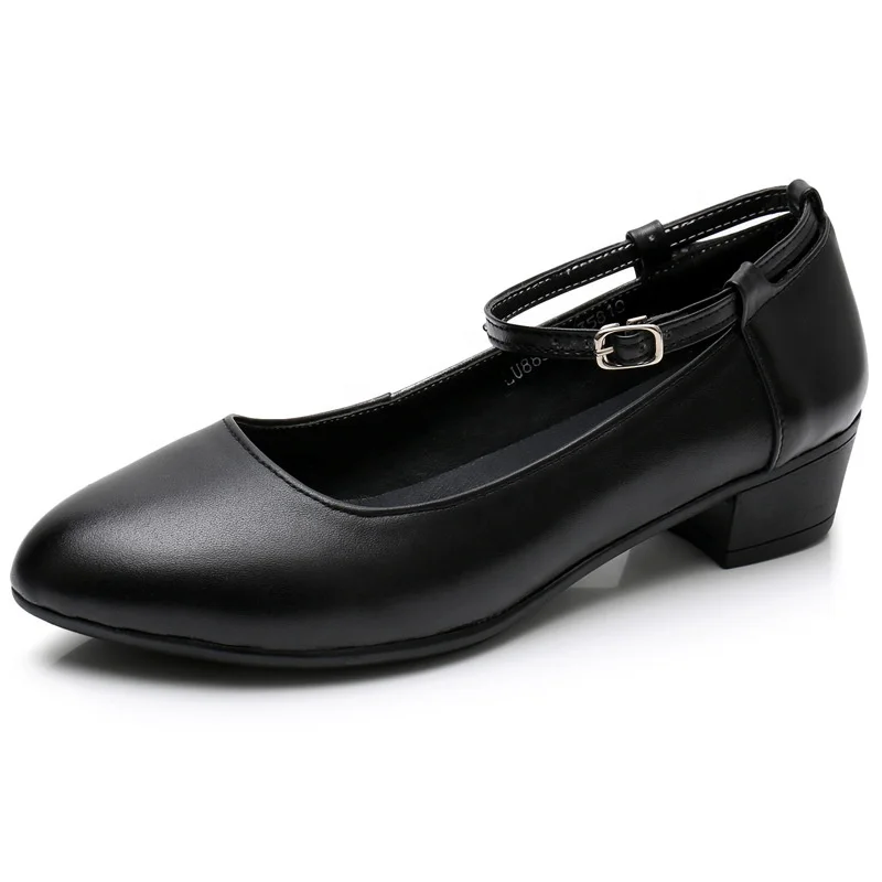 

Factory Wholesale Hot Selling Black Cow Genuine Leather Women Anti-Slip Work professional hotel bank staff Shoes