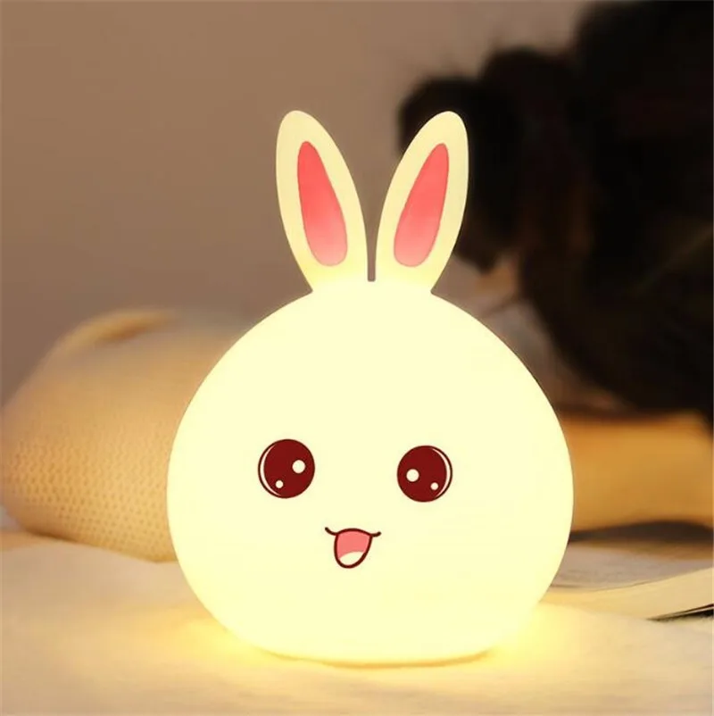LITWOW wireless soft rabbit bear smart touch color changing sleep led mood lamp silicone baby bedroom night lights for kids