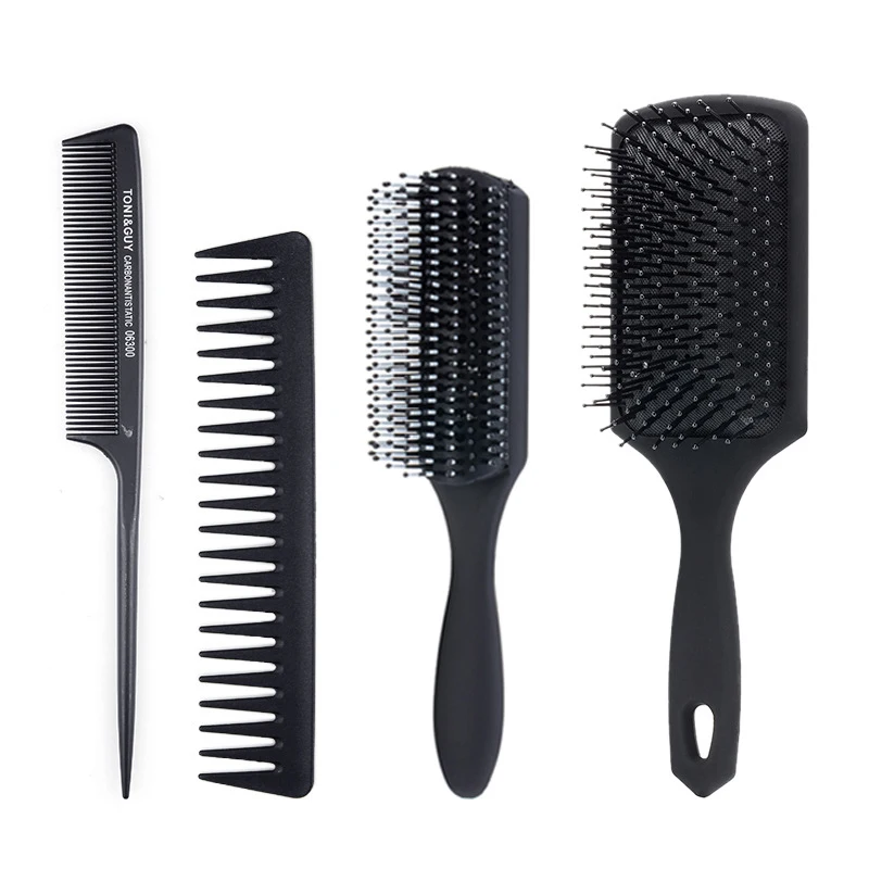 

Detangling hair brush custom logo 4pcs Set detangler brush cepillo para cabello wide tooth rat tail comb set for women