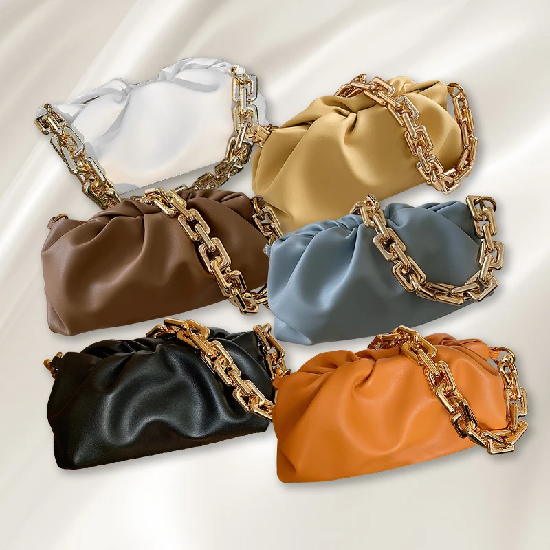 

Latest Stylish Leather Cloud Woman Bag Dumpling Tote Pouch Women Fashion Handbags Ladies Shoulder Cloud Bag With Gold Chain, White/yellow/khaki/blue/black/orange