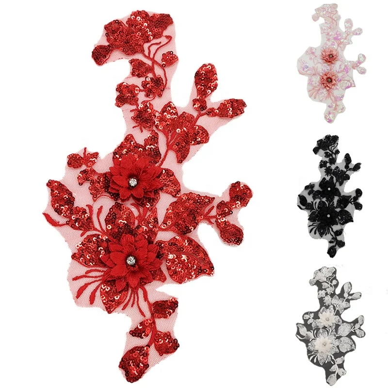 

Sparkly embroidery 3d sequin lace applique for women clothes, As pictured
