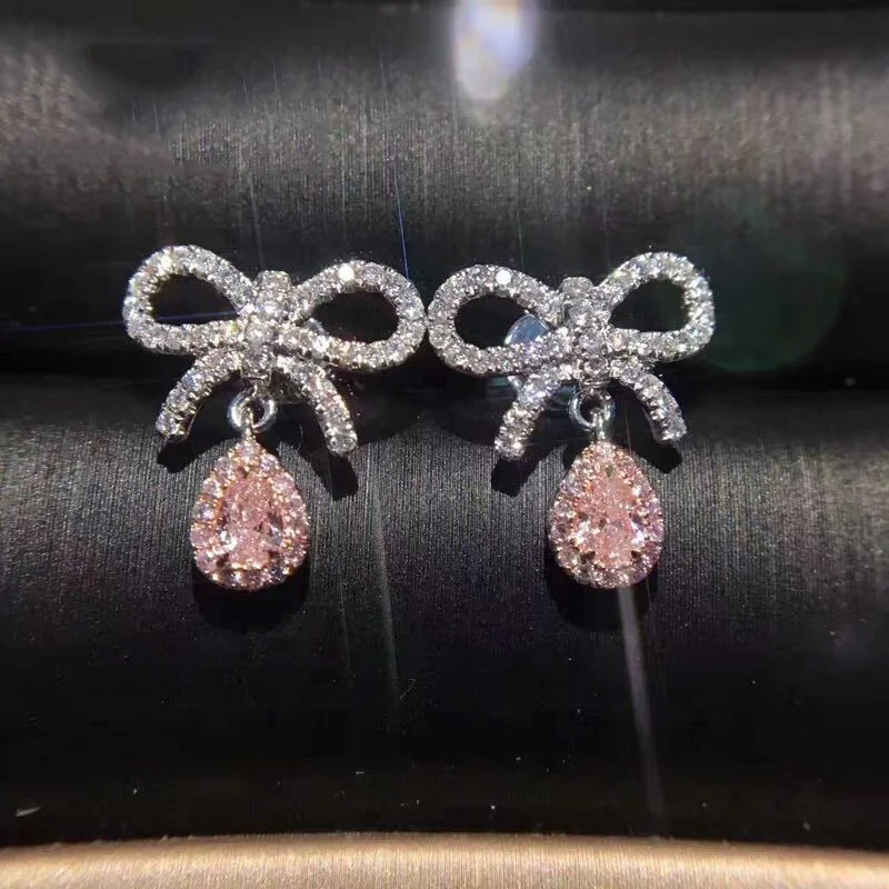 

Fashion Fine Bowknot Drop Earrings Dangle Water Drop Zircon Cute Elegant Unusual Jewelry For Women Statement Valentines Day Gift