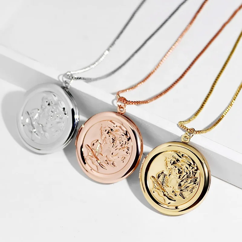 

New fashion Popular Printing Jewelry Clavicle Link Chain Charm Photo Locket Sublimation Love Memory Coin Necklace, Gold/silver/rose gold