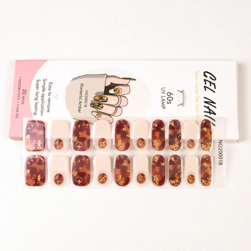 

Custom Semi-cured Gel Strips Factory Gel Nail Strips Eco-friendly Nail Beauty Products Paper Card+opp Bag Finger Nail Art