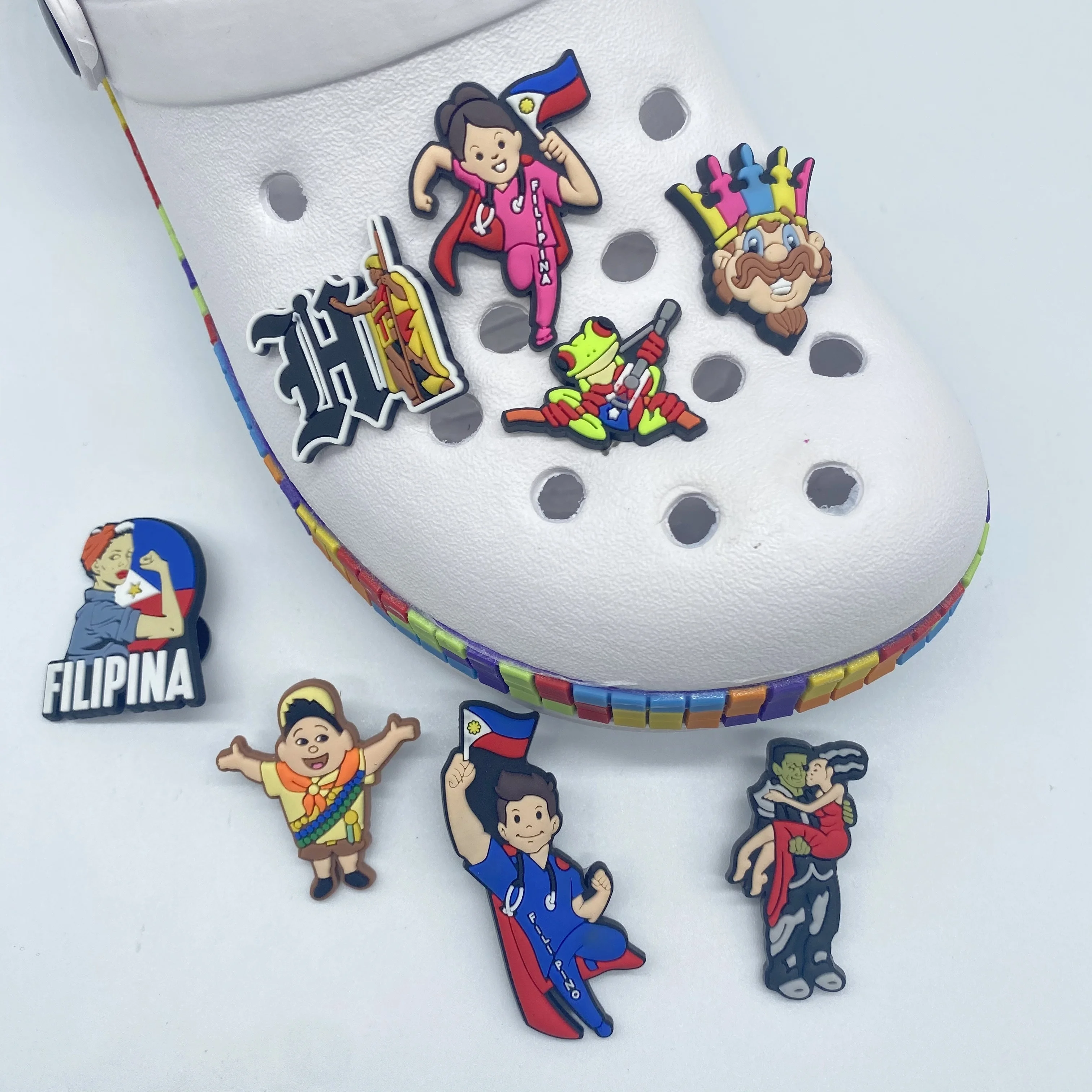 

filipina PVC Shoe Charms Philippines Rubber Shoes Accessories Ornaments Fit For Clogs Charms Party Gift, As picture