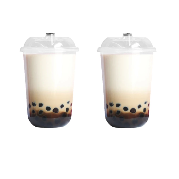 High standard 90 caliber 500ml 16oz U shape custom reusable plastic bubble tea cup with lid