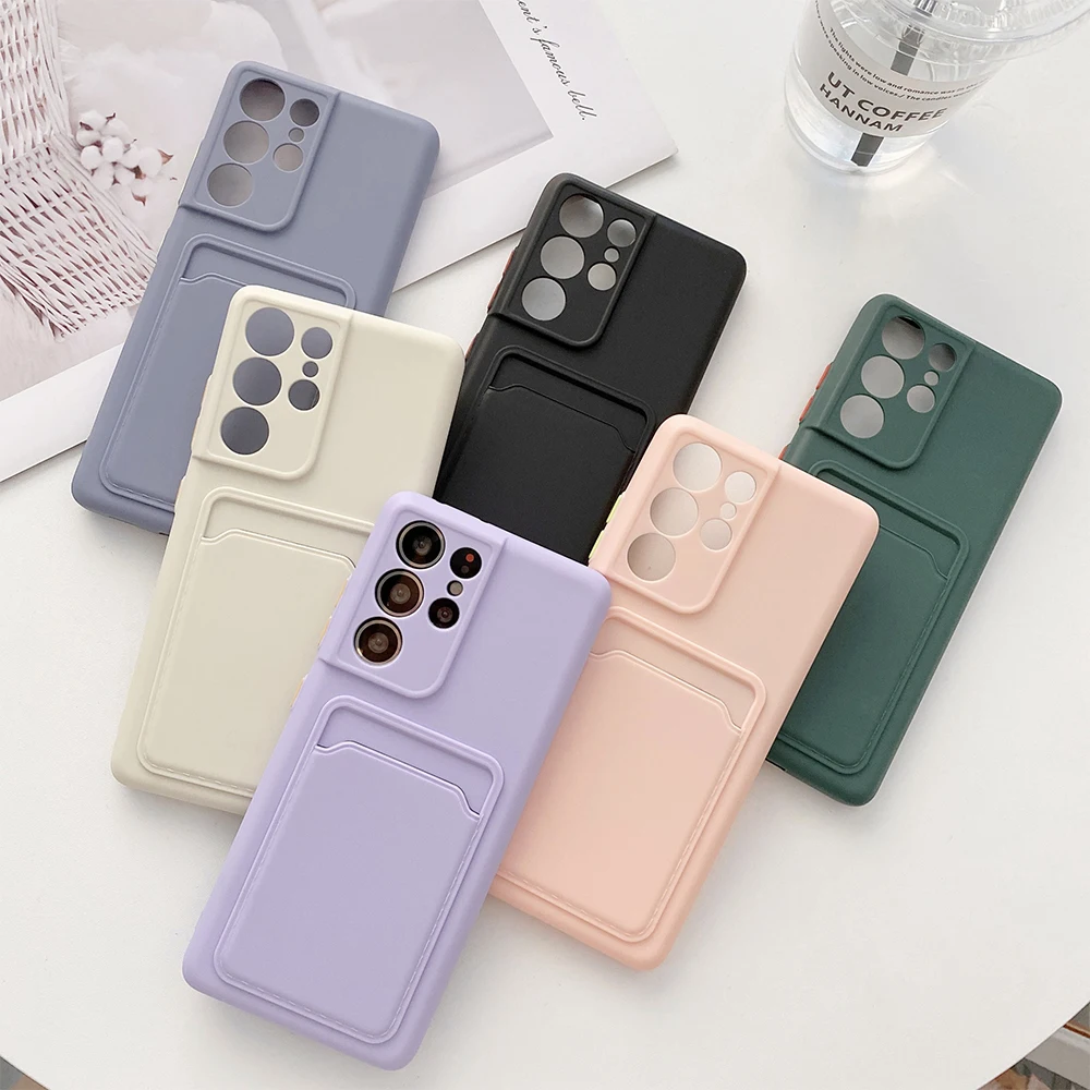 

Candy Color Card Bag Phone Case For Samsung Galaxy A52 A72 A42 A32 5G S21 Ultra S20 S20 FE Note 20 Camera Protection Soft Bumper