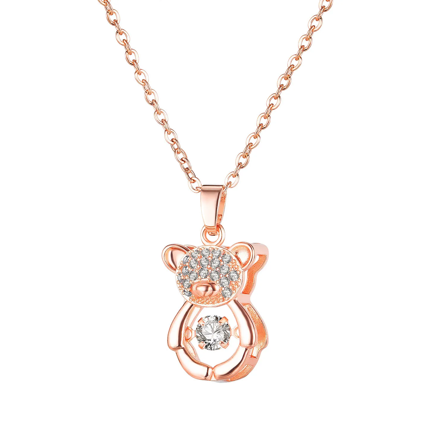 

Rose Gold Plated Copper Simple Cute Hollow Teddy Bear Cubic Zirconia Pendant Necklace Brass Jewelry Valentine Gift for Women