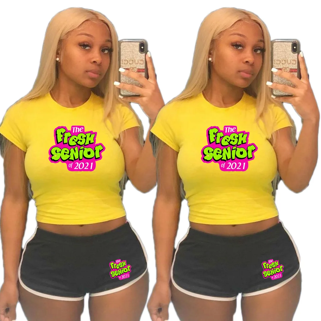 

2021 ladies girls' women's shorts summer casual sweat Printing leisure multicolor sports two 2 piece shorts set women clothing, Roseo orange