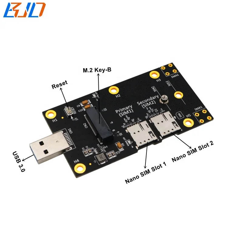 

5G 4G LTE Wireless Modem Adapter M.2 B Key M2 Key-B to USB 3.0 Riser Card Dual 2 Nano SIM Slot, Black