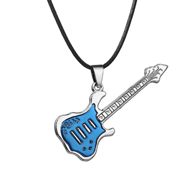 

European and American men's pendant Hip Hop guitar couple necklace personalized jewelry leather rope chain factory direct sales