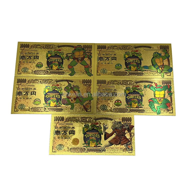 

New design Japan anime Ninja Turtle 24k gold plated foil banknote in stock