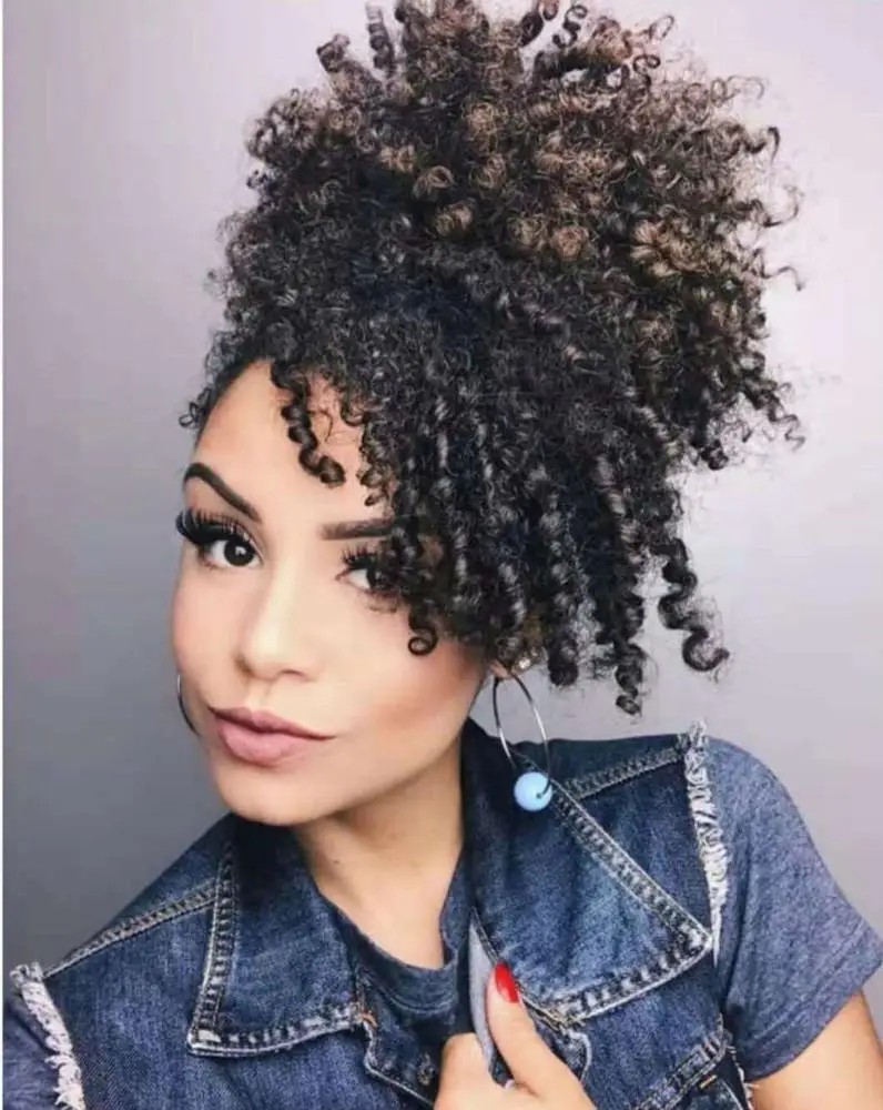 

Short high natural hair kinky curly elastic drawstring indian human hair ponytail 120g