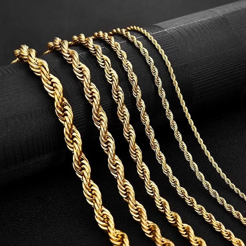 

Unisex Hip Hop Jewelry Stainless Steel Link Chain Rope Chain Necklace Gold Plated Twist Rope Chain Necklace