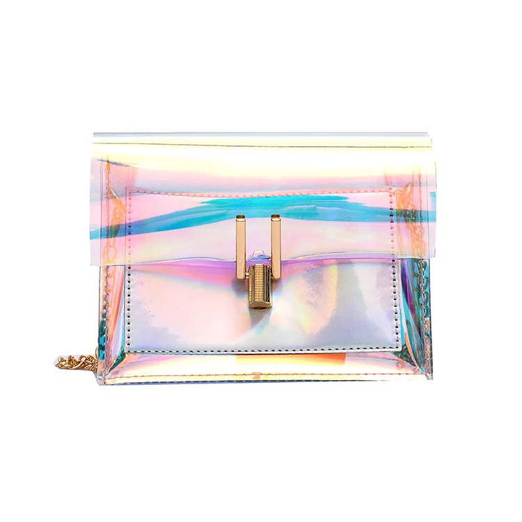 

2021 Stylish Laser PVC Ladies Shoulder Bag Chain Sling Bag Fashion Holographic Handbag For Women, Pink,blue,silver