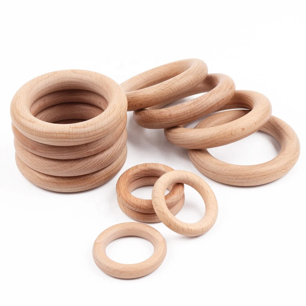 

High Quality 55mm Beech Wooden Organic Teething Rings Round Wood Teether Toys Baby