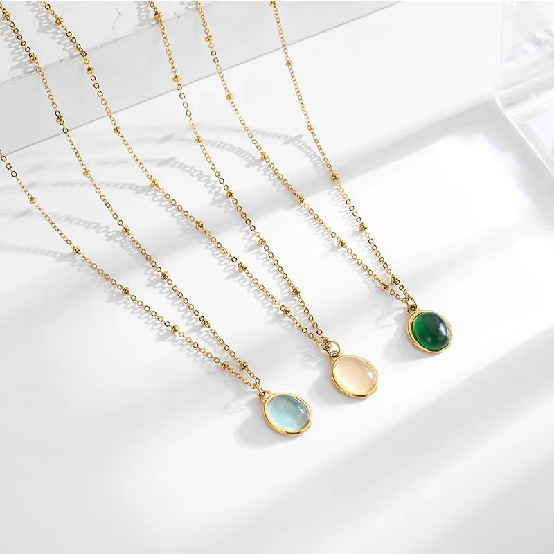 DAIHE Opal Pendant Titanium Steel Necklace Women's 18k Gold Plated Fashion Jewelry y2k Necklace