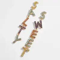 

Barlaycs Fashion Statement Designer Colorful Sweet Honey Crystal Rhinestone Letter Word Drop Dangle Earrings for Women Jewelry