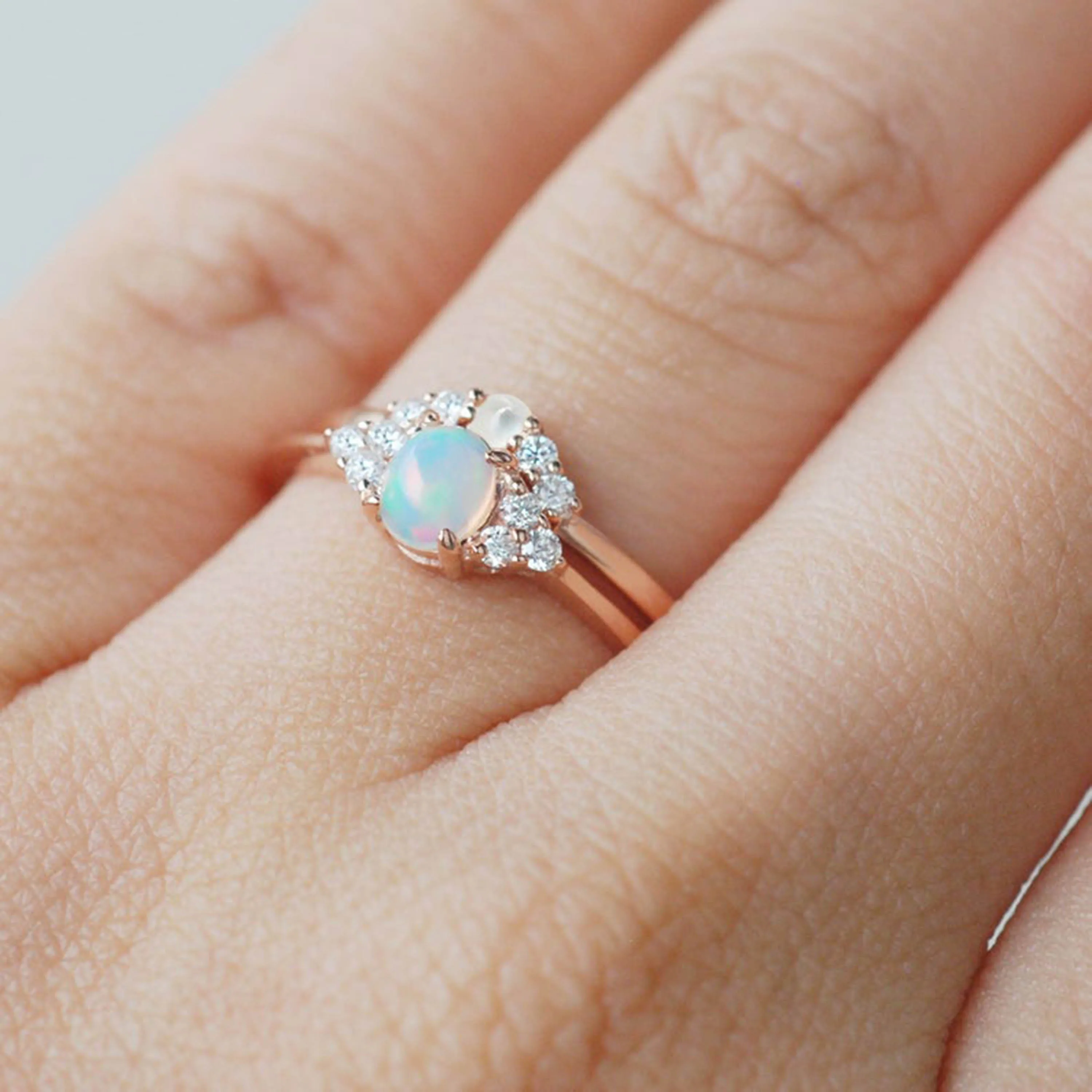 

Genuine Natural Opal 14K Rose Gold Wedding Dainty Ring For Girls Fine Jewelry