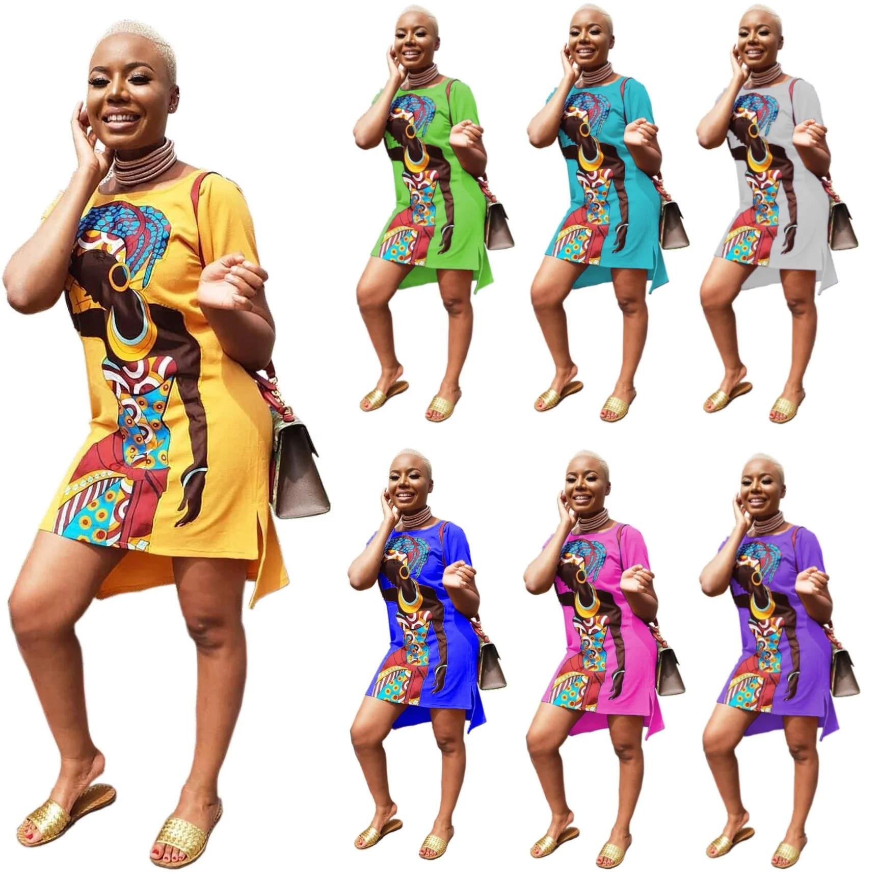 

AIXI Tshirt Print Cotton Dresses Summer Women Wish African Dress