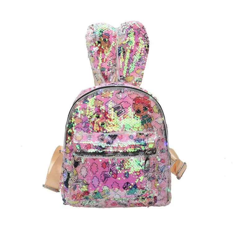 

2021 New girls rabbit Sequin School Bags with horse race lamp kid school bags backpack