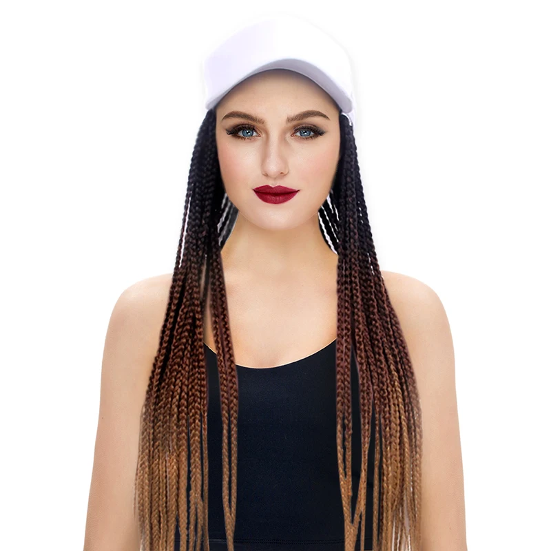 

Long 24 Inch Heat Resistant Fiber Hat Wig 3x Box Crochet Braids hair Wigs Baseball Cap Wig, Custom color