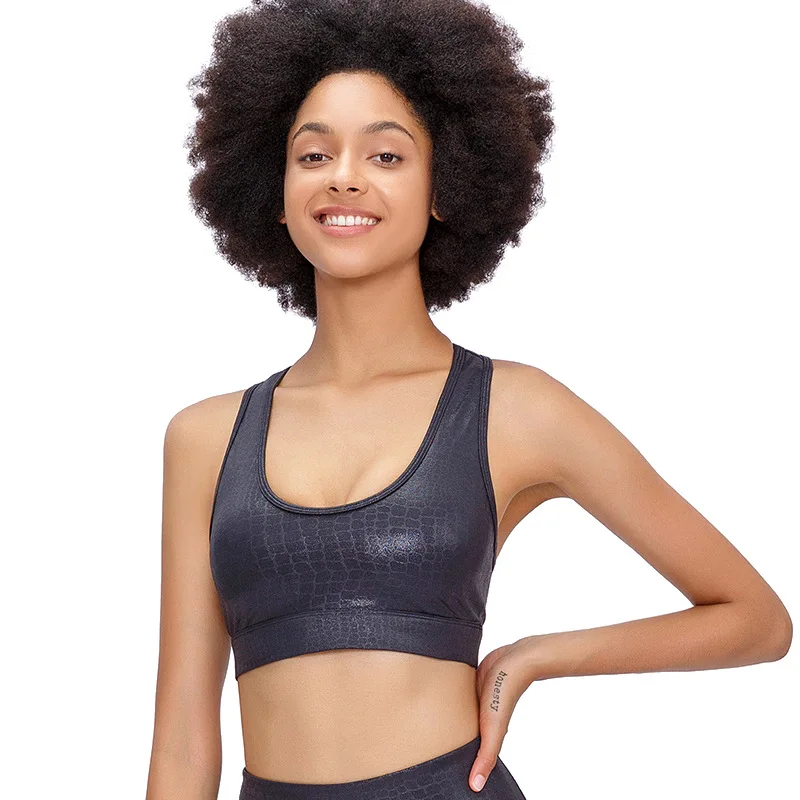 

New Leather Alligator Print Shockproof Crocodile Yoga Wear Workout Tight Sports Bra Fitness Tops For Women