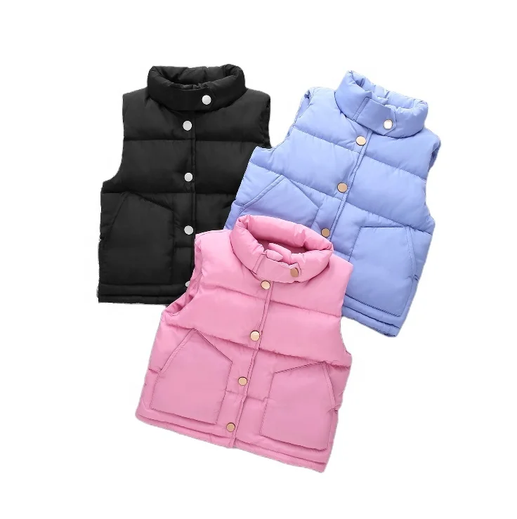 

Children's Warm Causal Solid Color Stand Collar Padded Coat For Boys Kids Winter Cotton Vest For Girls, Picture