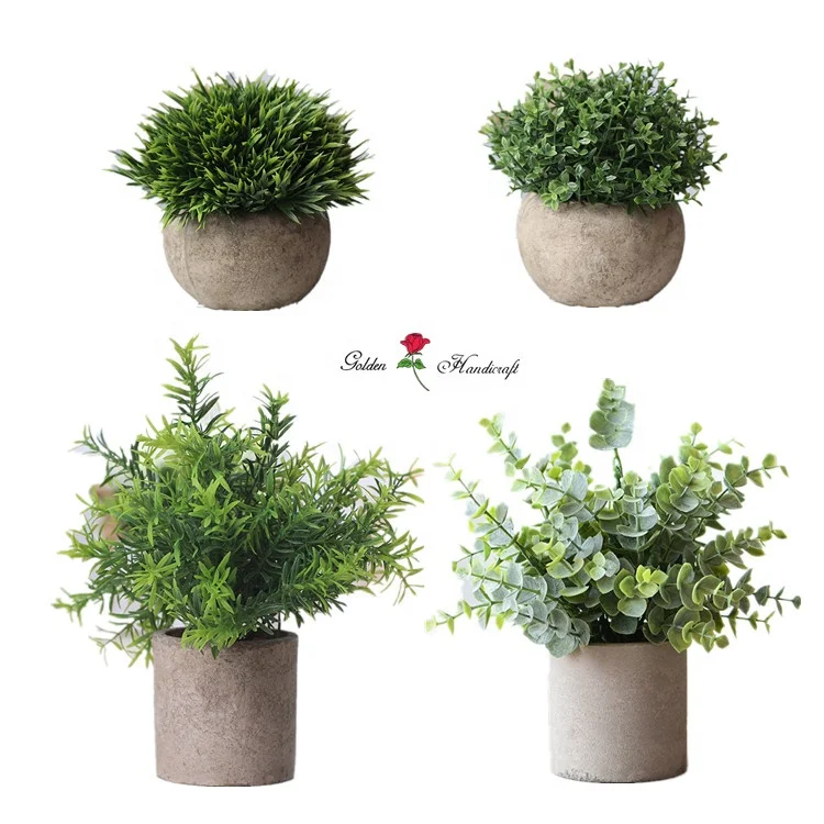 

QSLH-PE041 Artificial Greenery Plastic Eucalyptus Mini Potted Plant for Home Decor