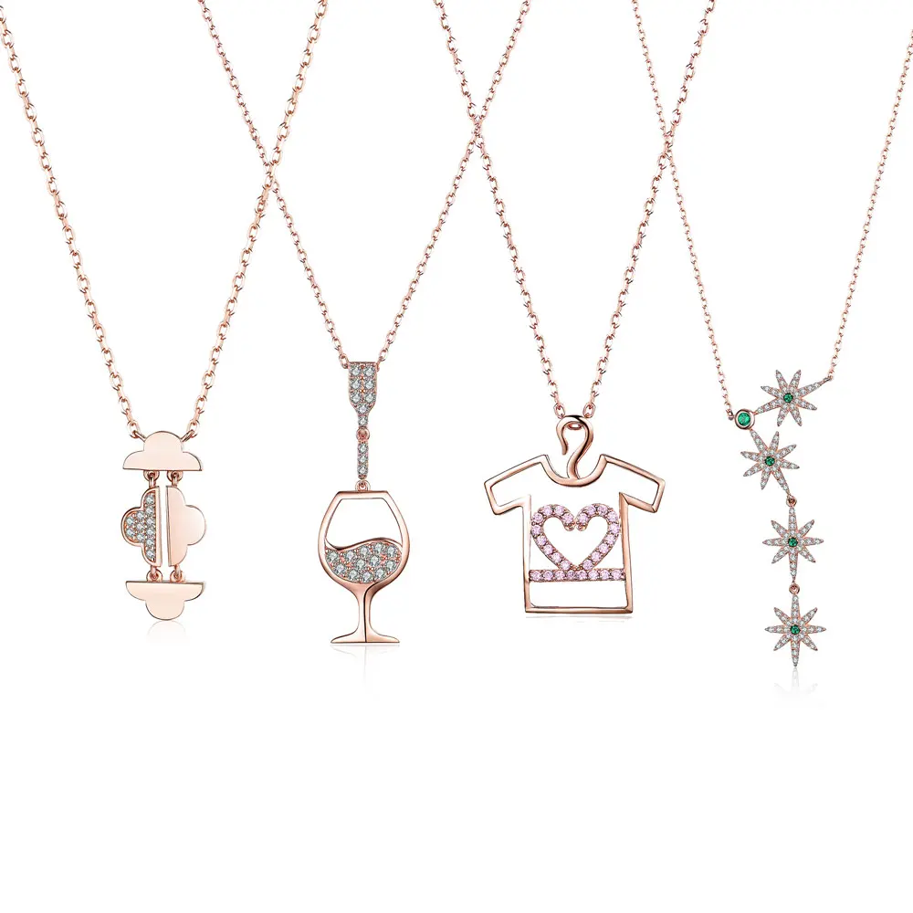 

925 Sterling Silver 18K Gold Plated Zircon Heart Star Necklace Jewelry For Women, White/rose gold/gold