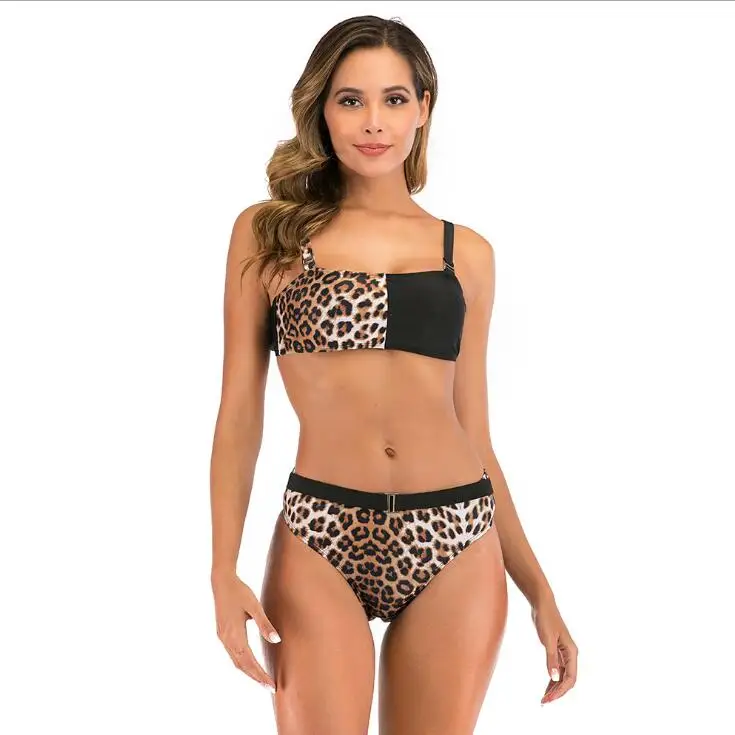 

Huanwei 2020 New Sexy Bikini Split Leopard Printing Custom Fashion Buckle High Waist Backless Swimwear, As picture