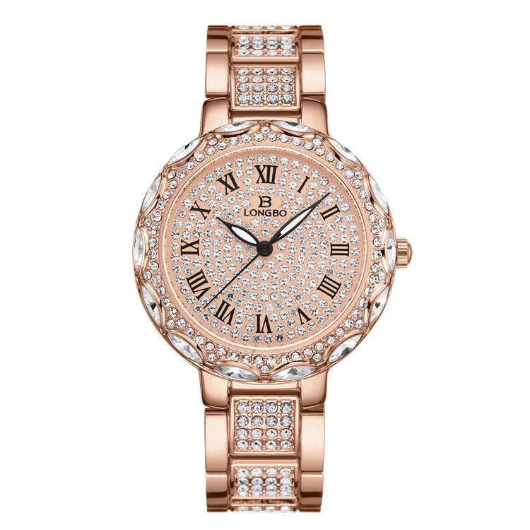 

LONGBO 80645L Jewelry Fashion Luxury Charm Star Diamond Gold Iced Out Rhinestone Quartz Lady Watches