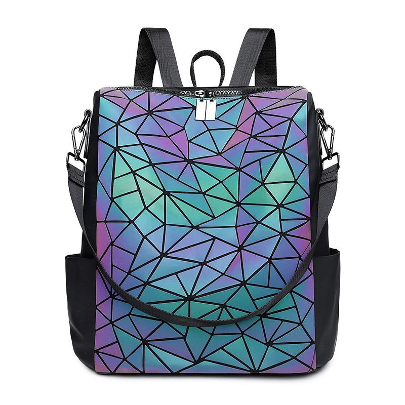 

summer custom logo luminous gradient geometric high school teenager backpacks for boys and girls, Black, silver, white, red, rose, blue