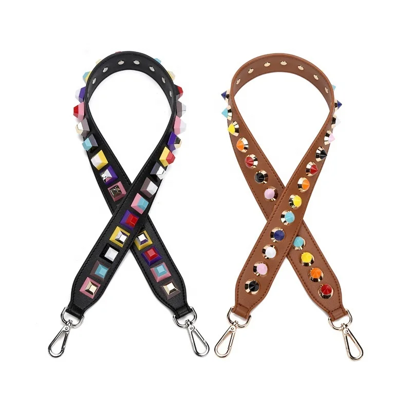 

MeeTee B-S005 Fashion Wide Colorful Rivet Bag Belt DIY Shoulder PU Leather Handbag Strap, Mix color