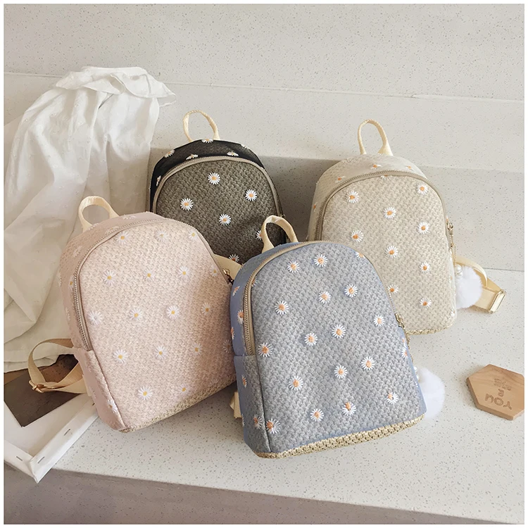 

Leisure Backpacks Embroidery Woven Material Travel Women Other Backpack Lovely Wholesale Customize Woven Bags for Women bolsos, 4 colors