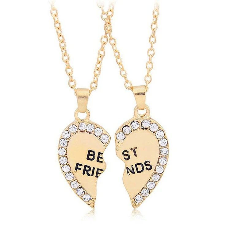 

Best Friends Necklace for 2 BFF Broken Heart Necklace Rhinestone Bestfriends Engraved Letters Pendant