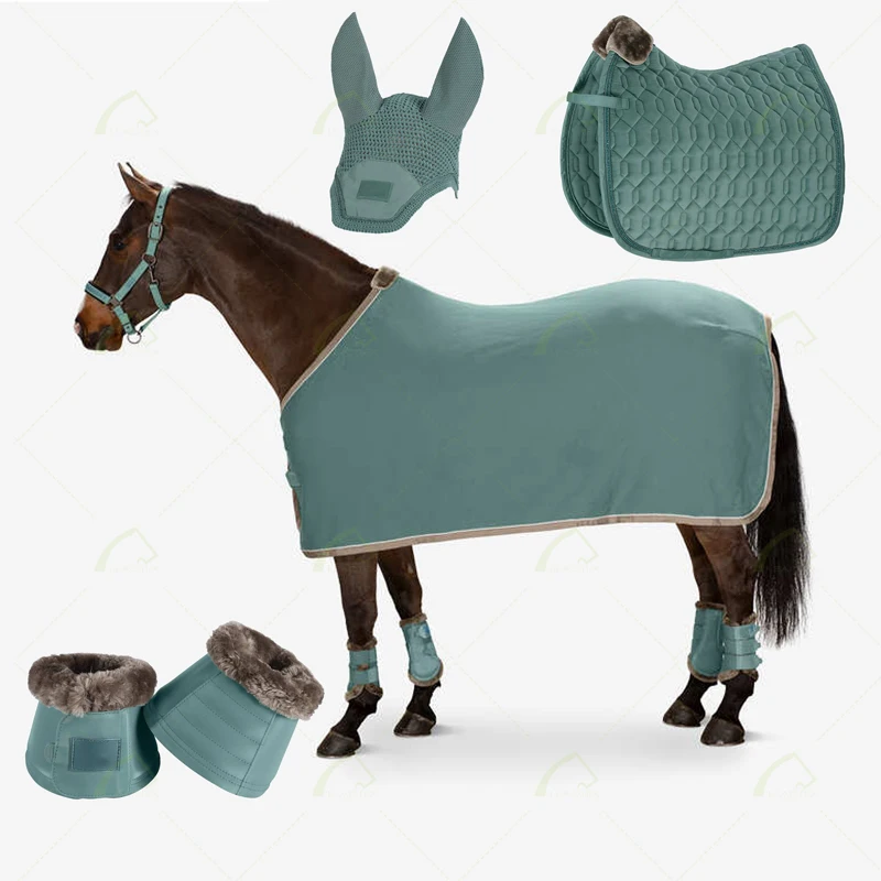 

Wholesale Equestrian Equine Equip Horse Saddle Pad Set Rug Halter Bell Boots Fly Veil Tendon Boots for Horse Riding Custom
